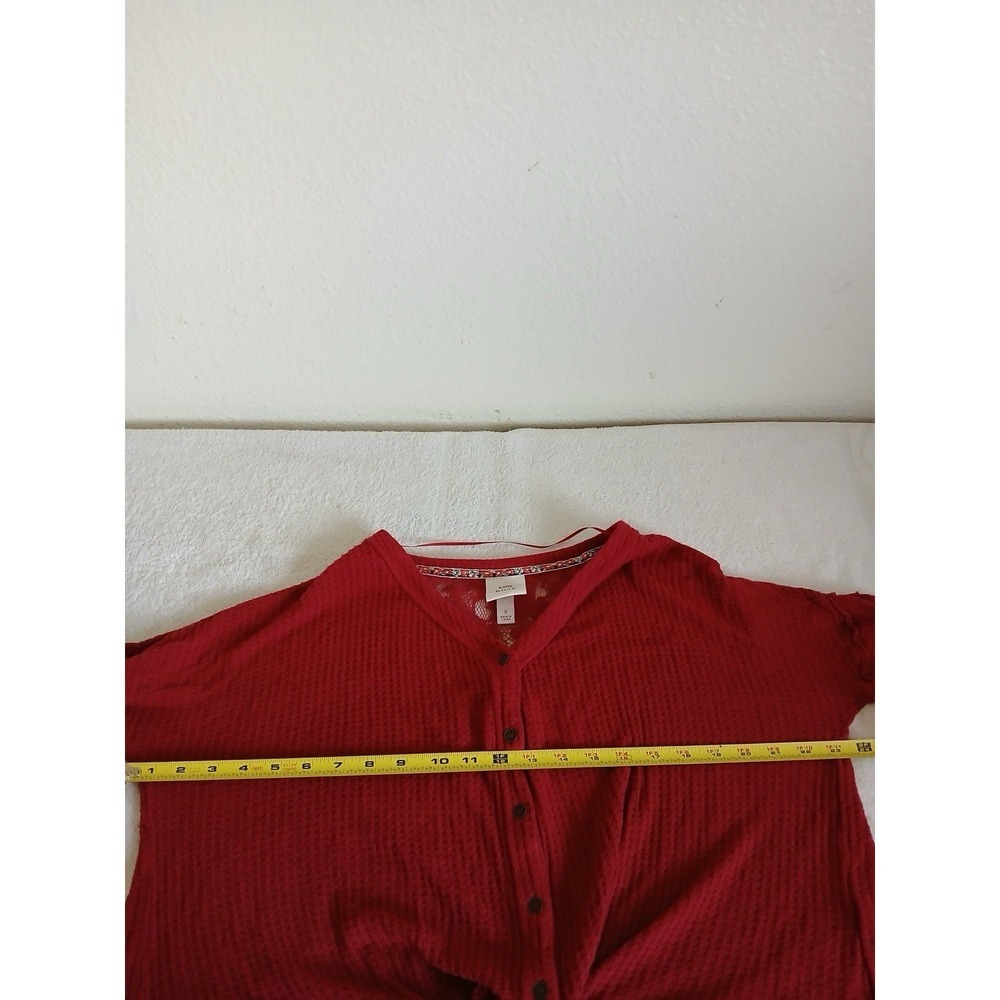 KNOX ROSE Waffle Knit Dropped Shoulder Blouse Topβ Small Front Knot Lace Back - Picture 12 of 16